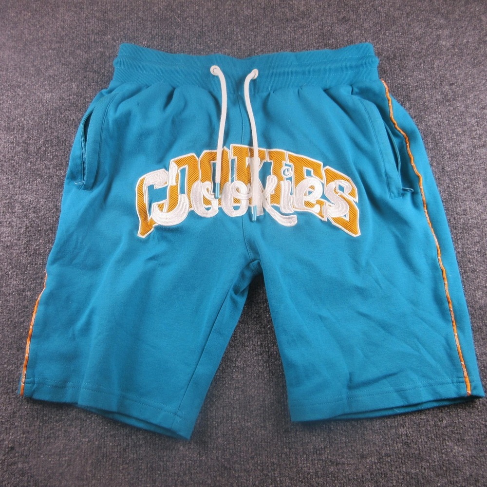Cookies Sweat Shorts Mens Medium Blue Fleece Drawstring‎ Logo Athletic Casual